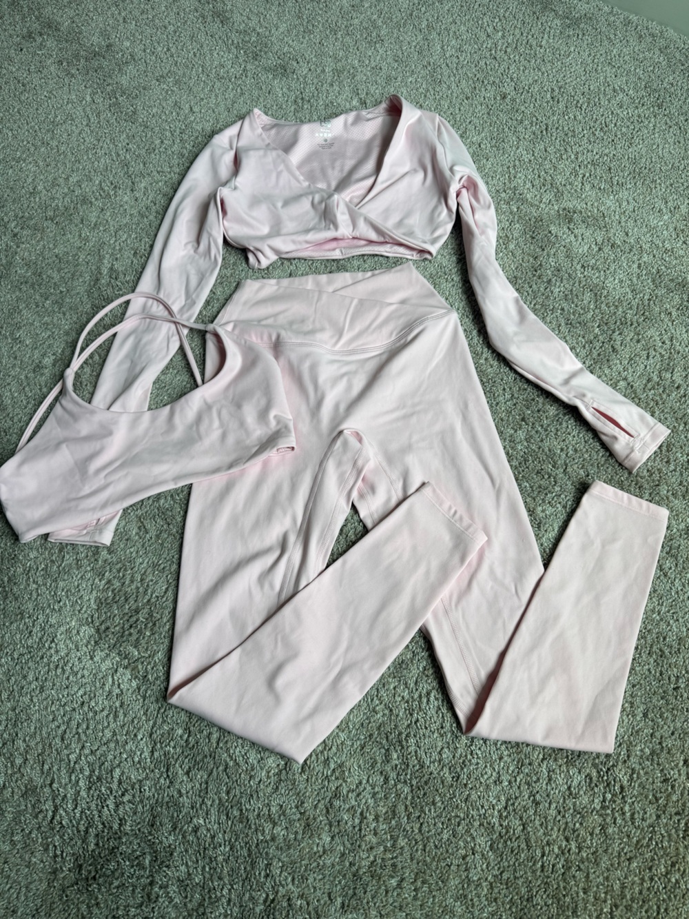 CSB Blossom Pink Fade Active Set — smalls — crossover waistband legging + 2 bras